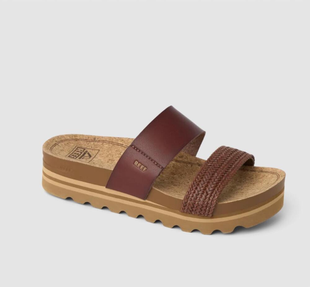 NEW REEF women's cushion vista high sandals in chocolate